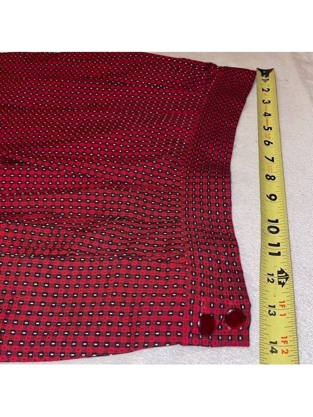 Vintage 90s Bechamel Red Geometric Rayon Midi Skirt High Waist Button Detail Cot - Picture 10 of 11